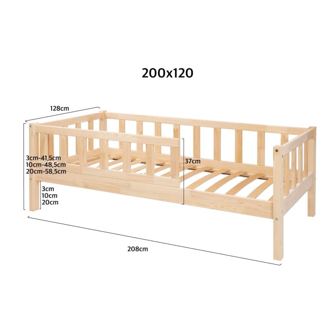 Drewniane łóżko dziecięce BEN w kolorze naturalnego drewna 200x120